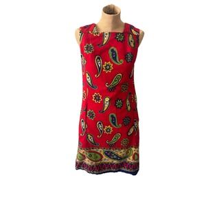 Vintage Cozy Creation Shift Dress Mini Red Paisley 60s 70s Hippie Boho‎ Groovy S